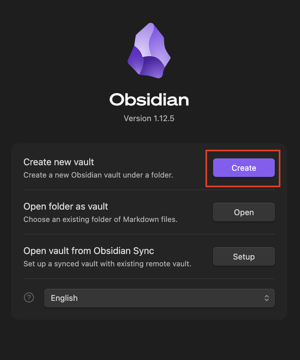 Obsidian - create vault step 1